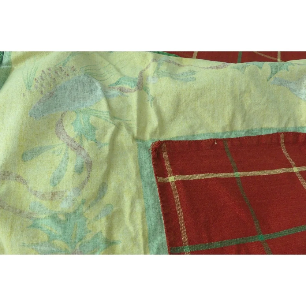 Christmas Cardinal Chickadee Plaid Tablecloth Square Red Yellow Holiday Festive